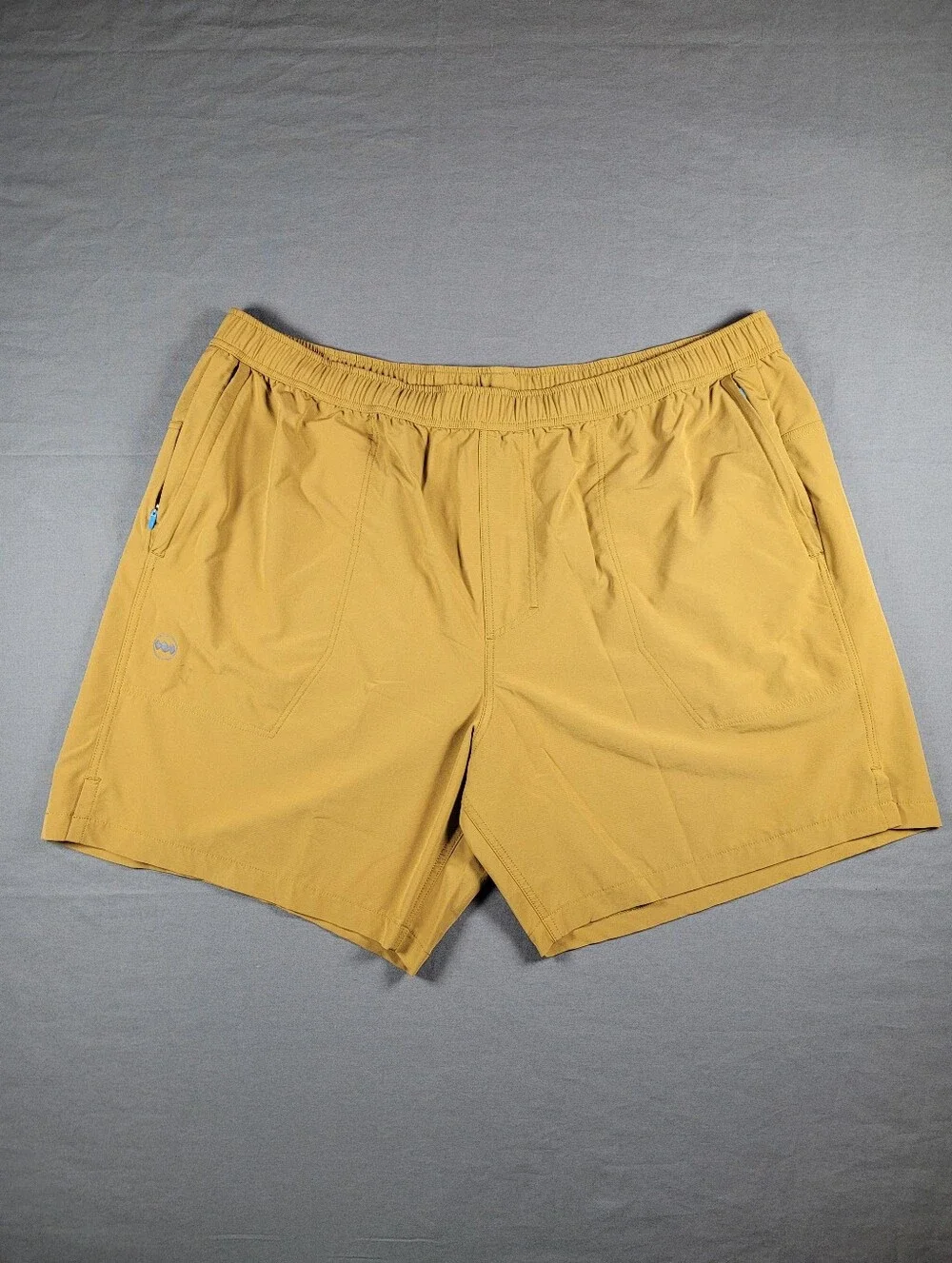 Janji Running Trail Shorts XL Golden Tan Zip Pockets Stretch Activewear